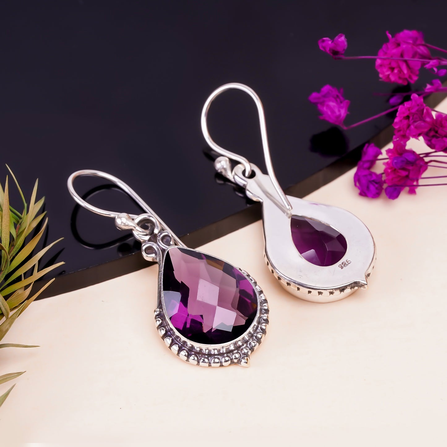 Elegant Teardrop Amethyst Earrings – V11250